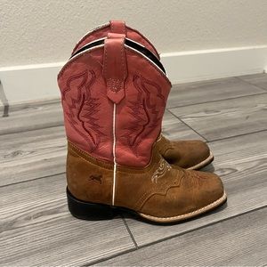 Pink and Brown Square Toe Cowboy Cowgirl Boots
